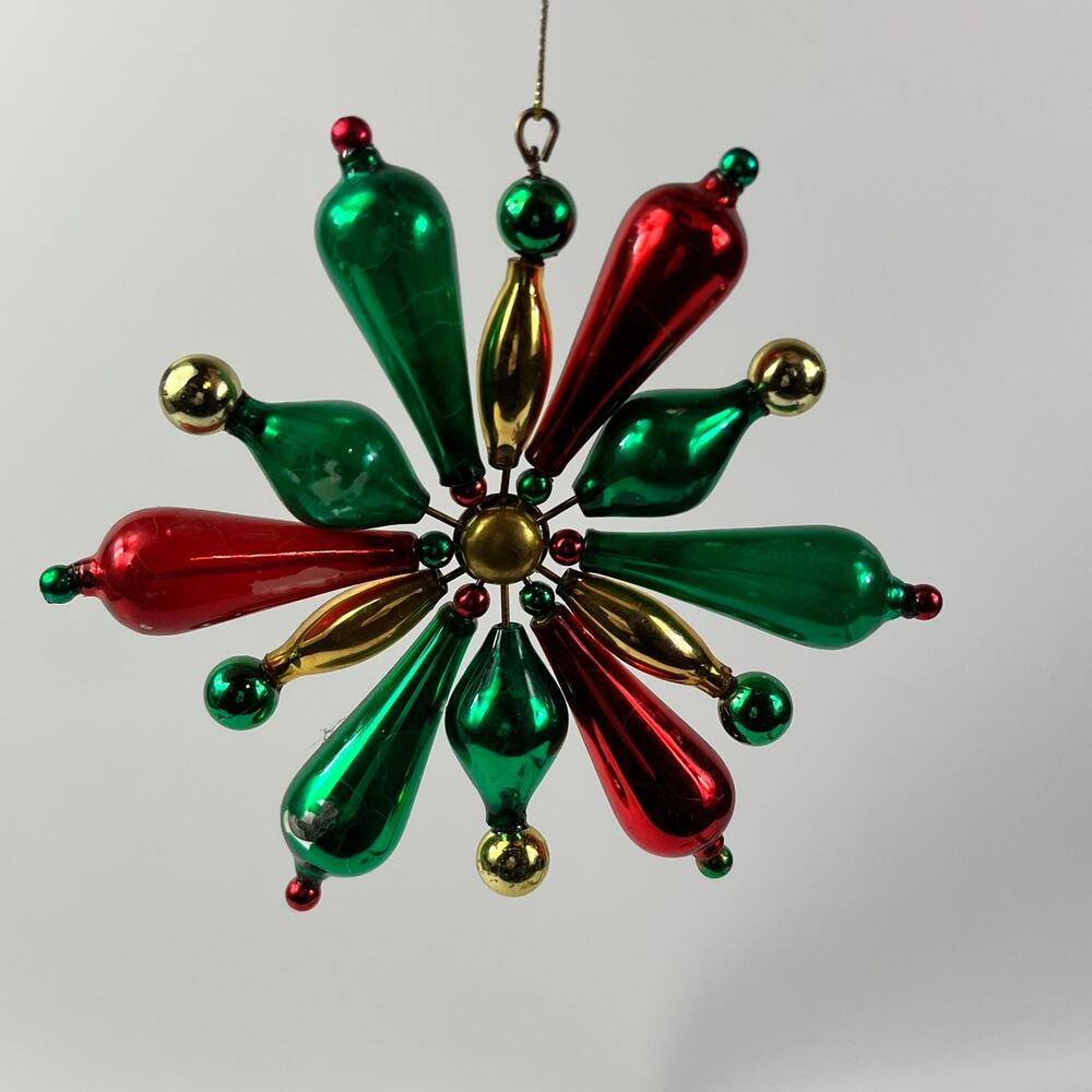 Avon 1999 Shimmering Bead Starburst Ornament Red Green Gold 5.5" Hanging Decor